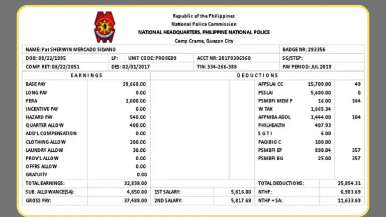 PNP Payslip Sample